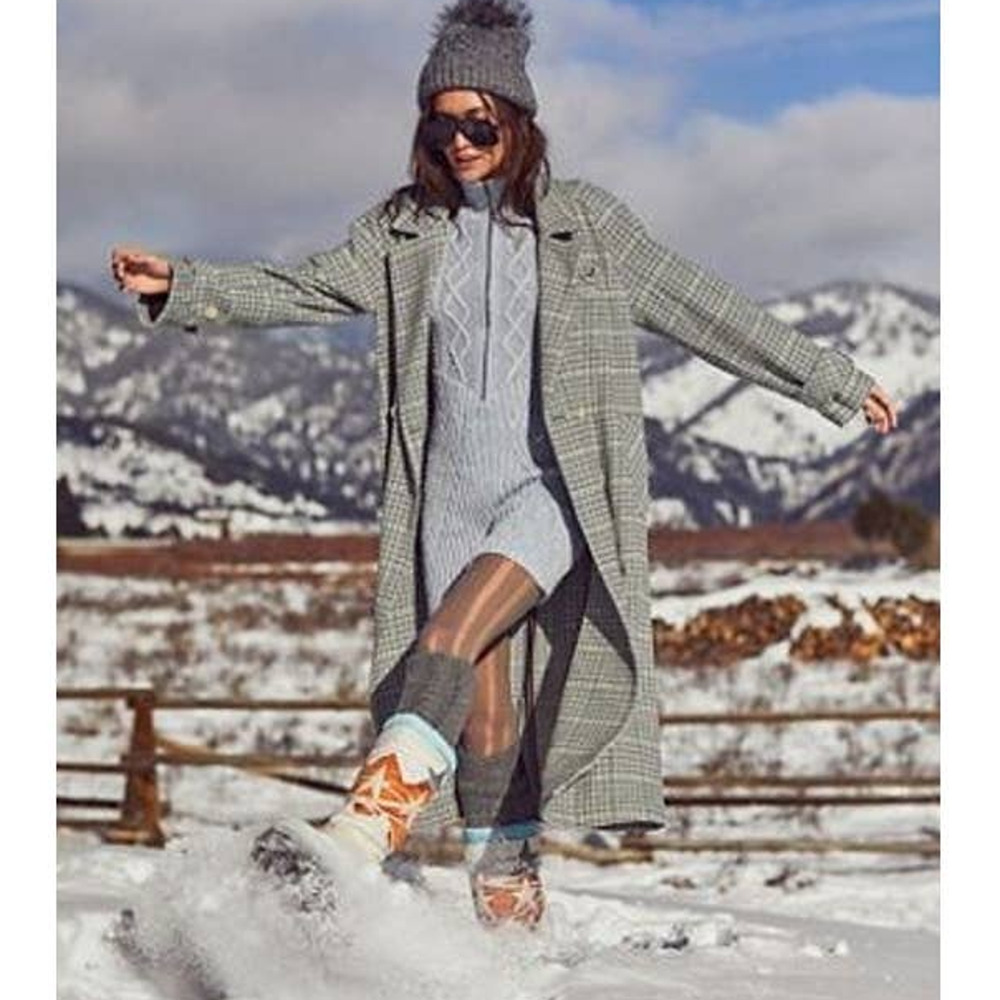 New Free People We The Free Liberty Plaid Duster Jacket $298 LARGE Light Blue